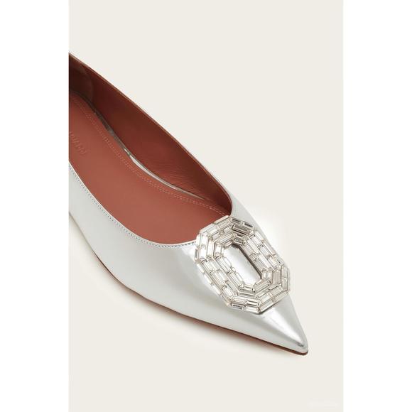 NEW AMINA MUADDI women's camelia flat in silver mirror